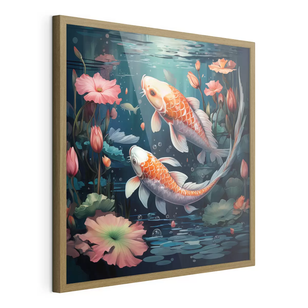 Poster Koi-karpers met lotusbloemen f50038