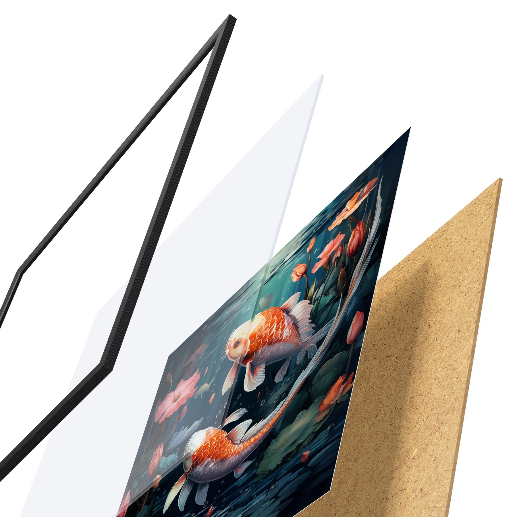 Poster Koi-karpers met lotusbloemen f50038