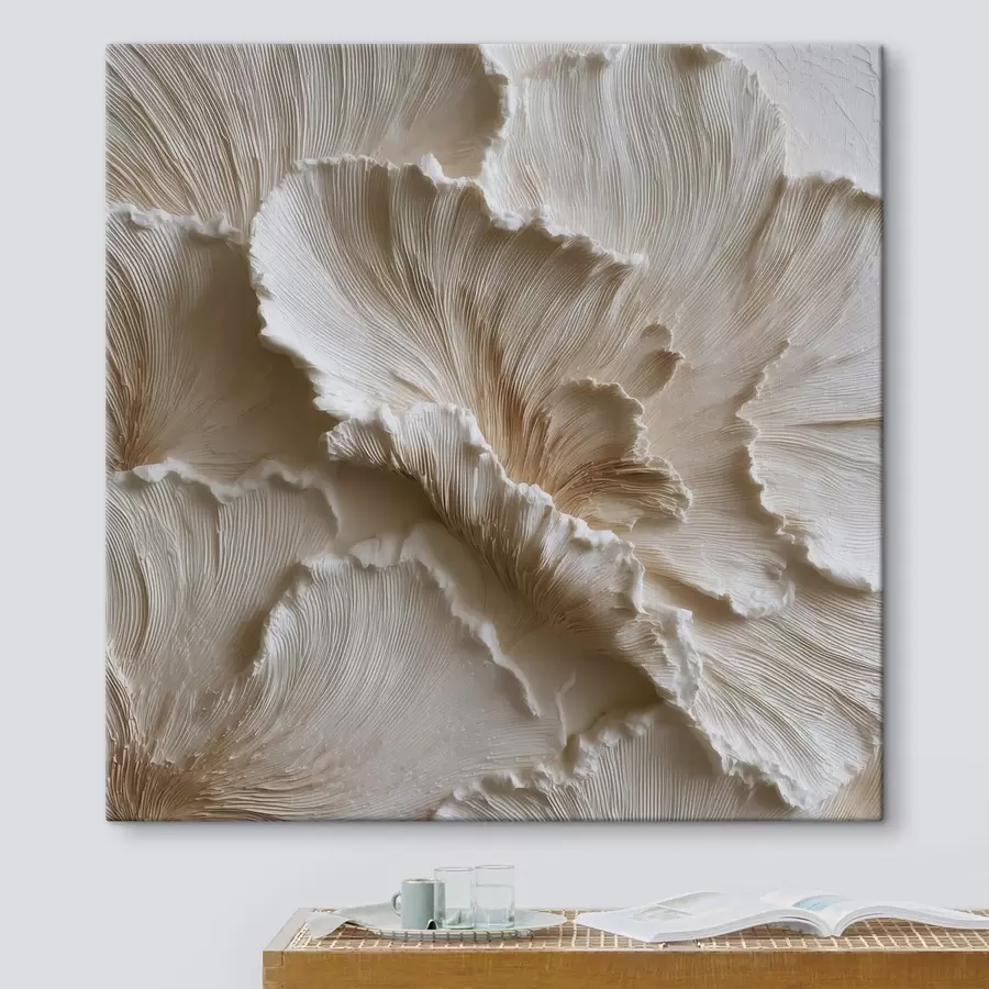  Schilderijen Ruimtelijk ontwerp met bloemblaadjes met textuur in witte en crèmekleurige tinten s49706