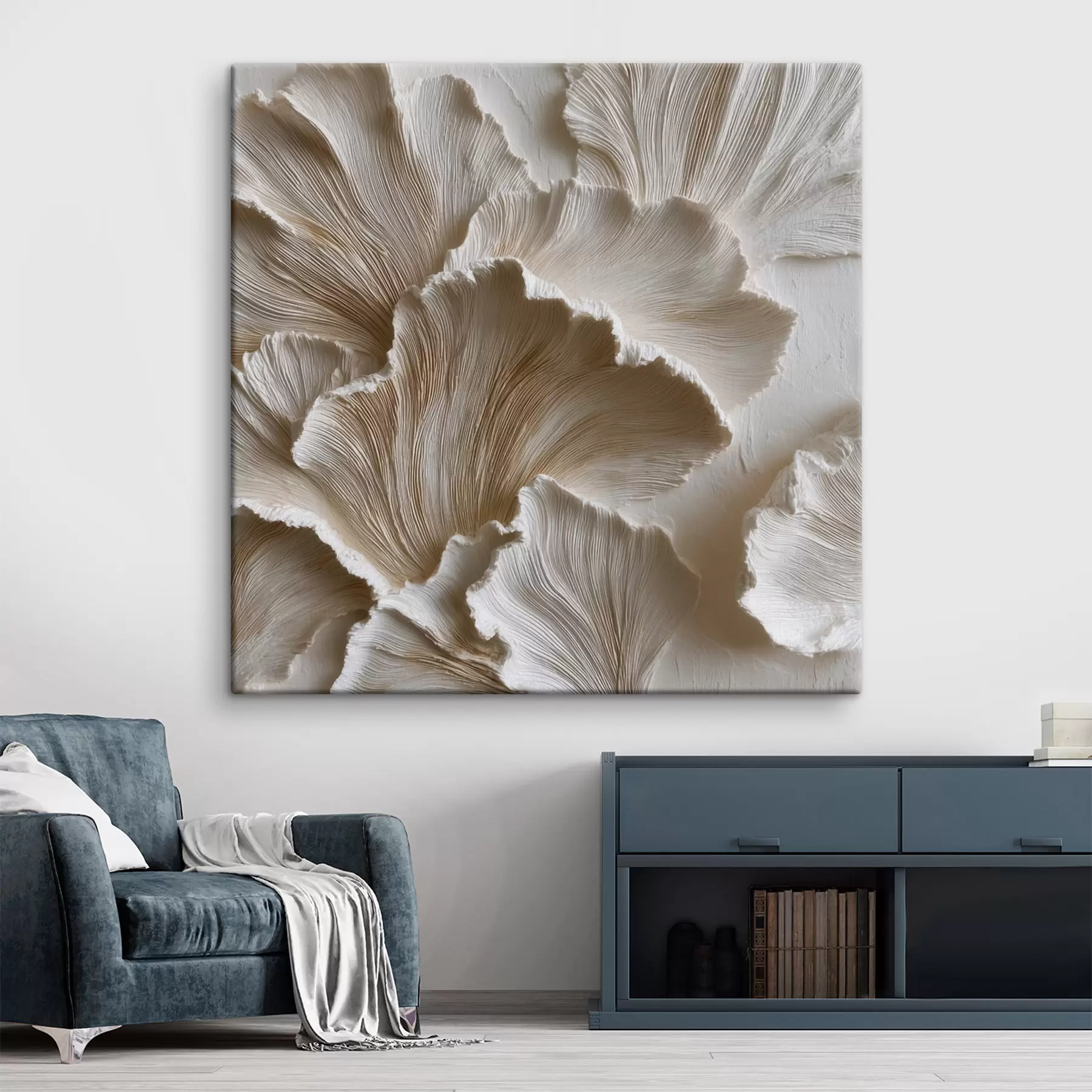  Schilderijen Een abstracte compositie met reliëf en gelaagde texturen in een wit- en beige kleurpalet s49707