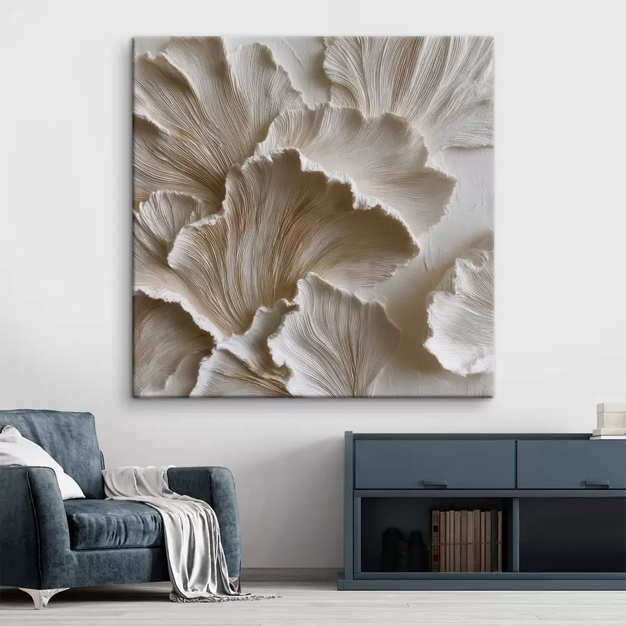  Schilderijen Een abstracte compositie met reliëf en gelaagde texturen in een wit- en beige kleurpalet s49707
