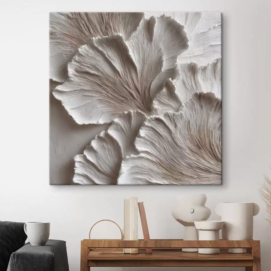  Schilderijen Compositie met ruimtelijke organische vormen in een beige en wit kleurenpalet s49708