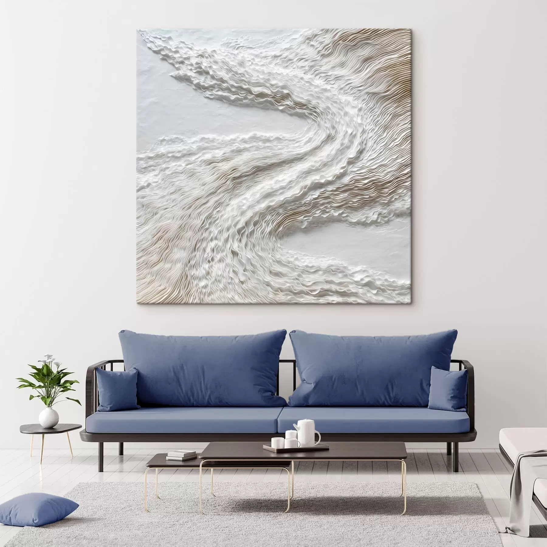  Schilderijen Witte golven met textuur op een lichte achtergrond in minimalistische stijl s49716