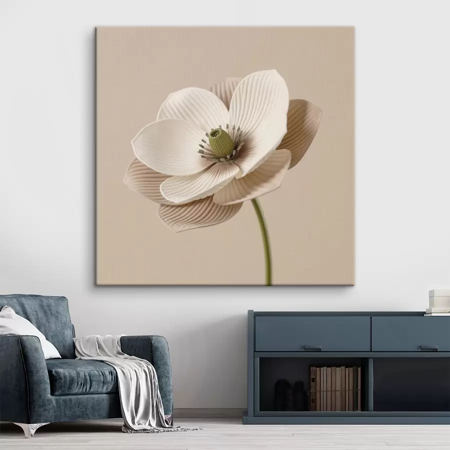  Schilderijen Bloem met gestructureerde bloemblaadjes in een beige kleurenpalet, in minimalistische stijl s49719