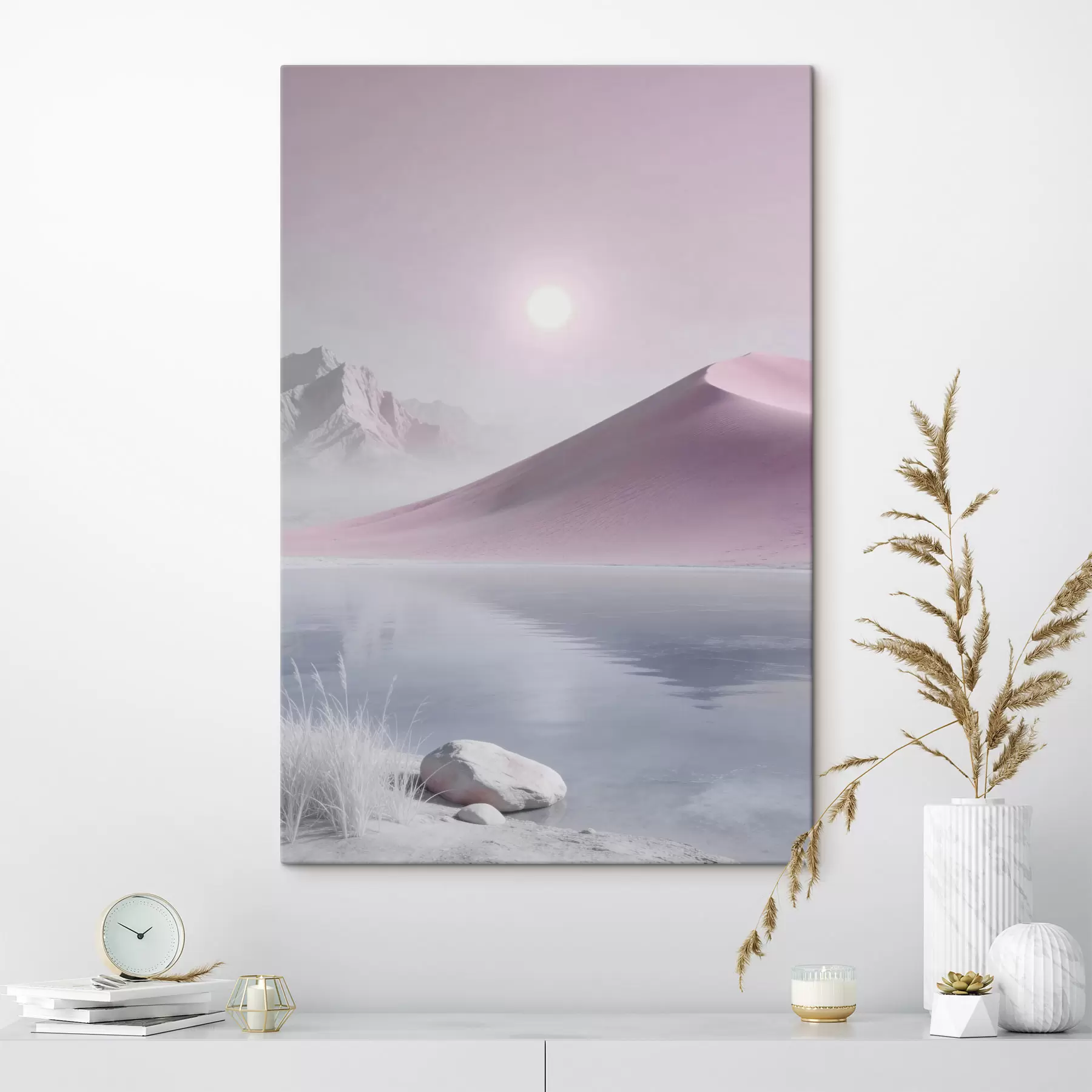  Schilderijen Bergmeer bij een zandheuvel in pasteltinten s49725