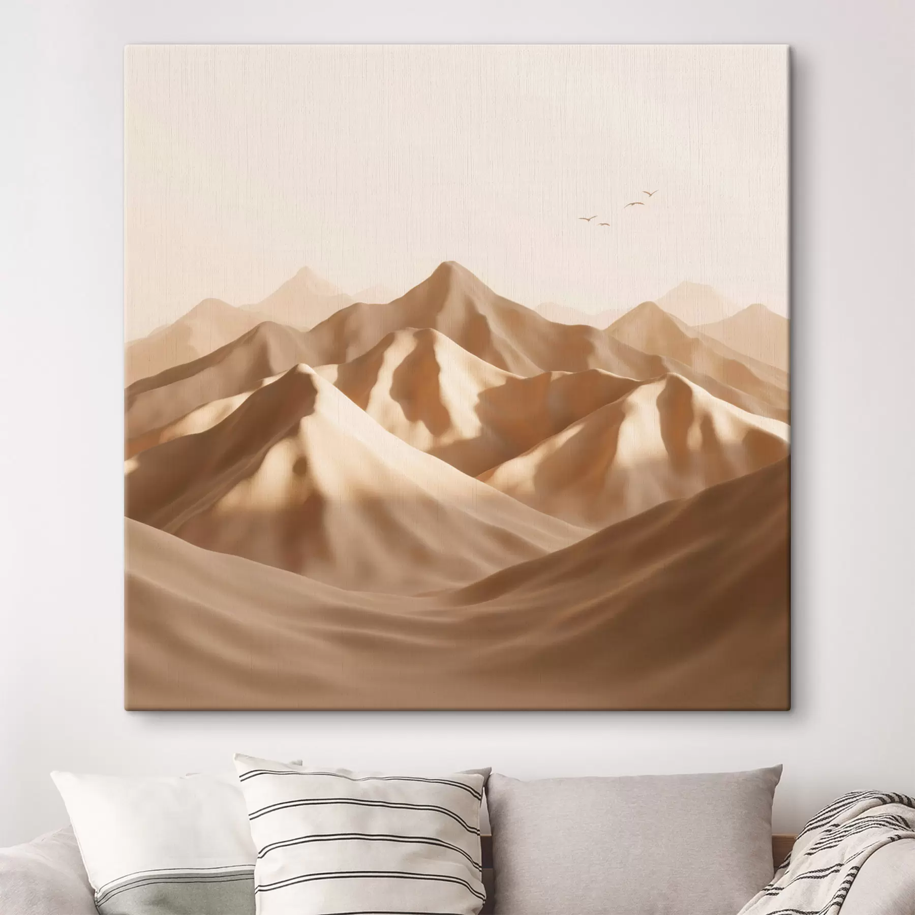  Schilderijen Abstracte zandduinen met silhouetten van vogels in pasteltinten s49729