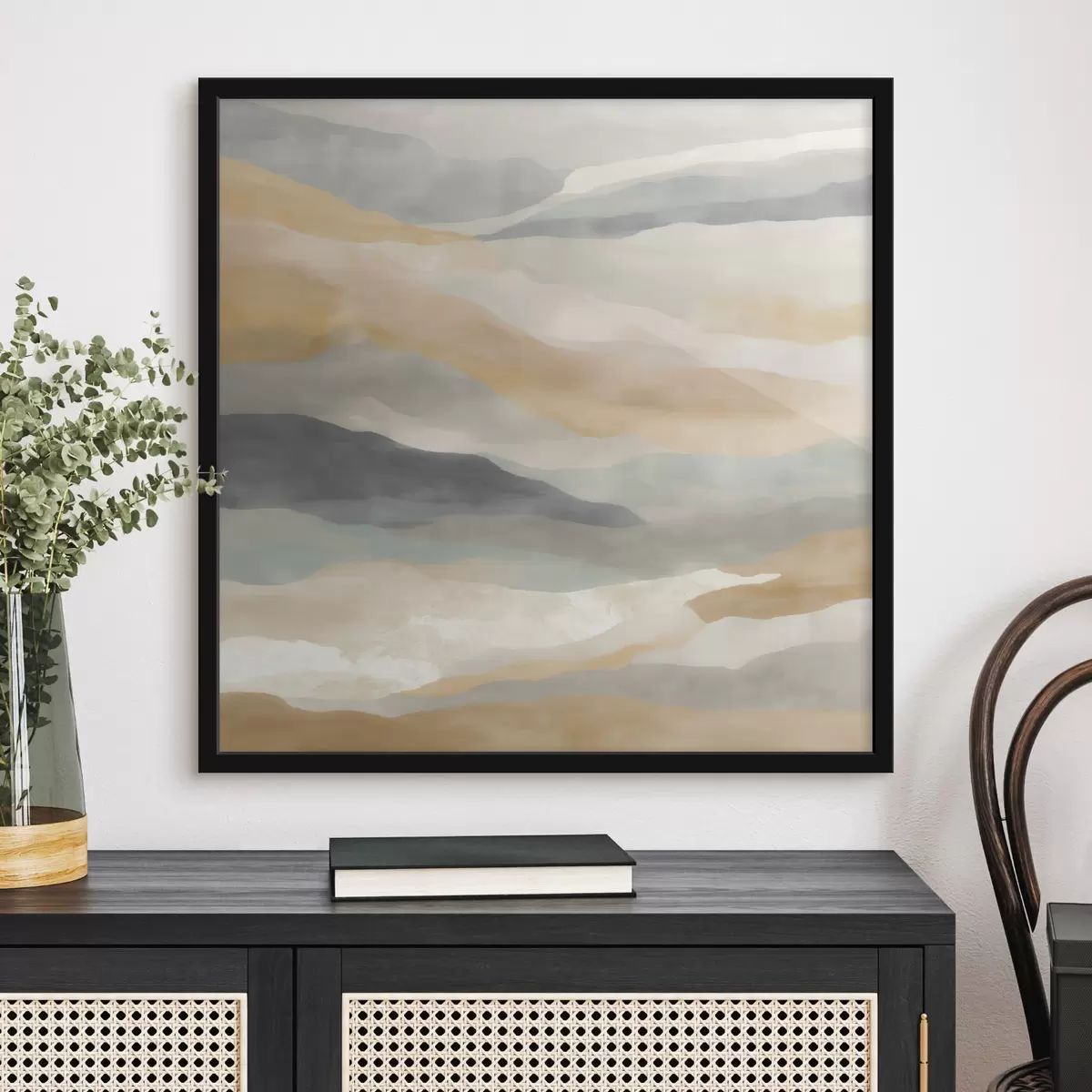 Poster Heuvels in warme en grijze tinten in aquarelstijl f49713