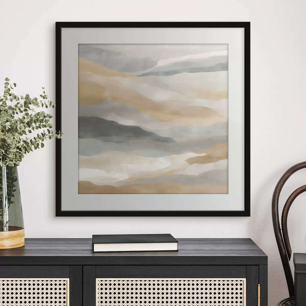 Poster Heuvels in warme en grijze tinten in aquarelstijl f49713