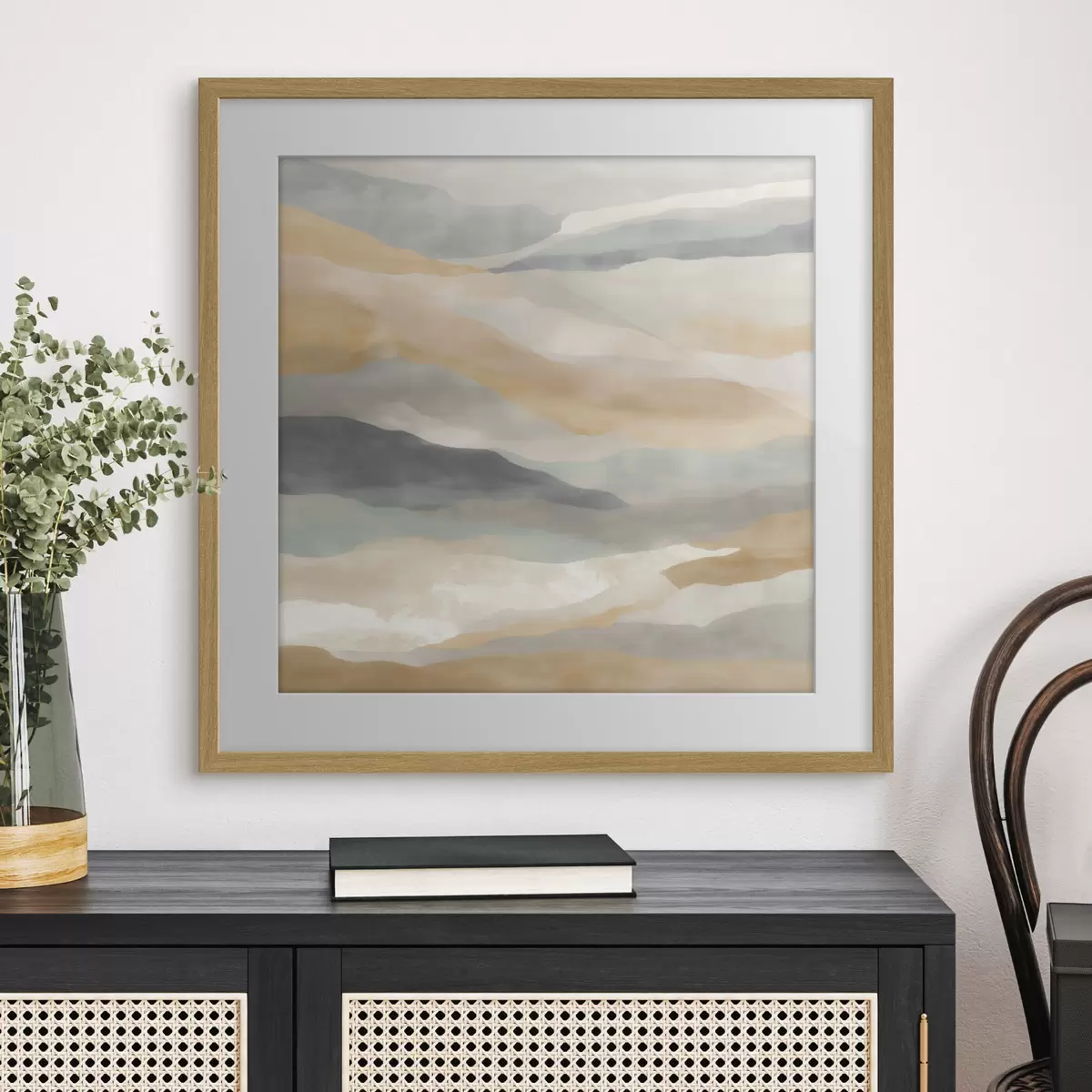 Poster Heuvels in warme en grijze tinten in aquarelstijl f49713
