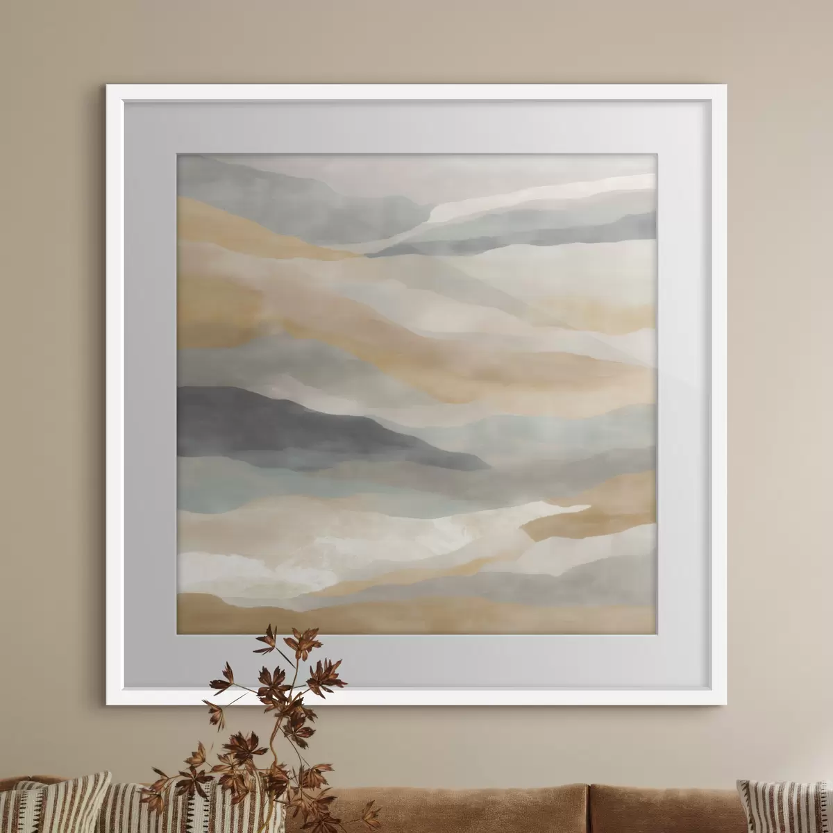 Poster Heuvels in warme en grijze tinten in aquarelstijl f49713