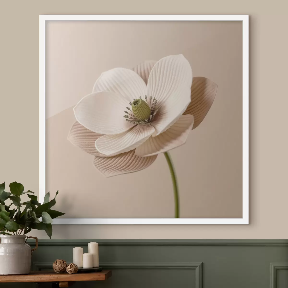 Poster Bloem met gestructureerde bloemblaadjes in een beige kleurenpalet, in minimalistische stijl f49719