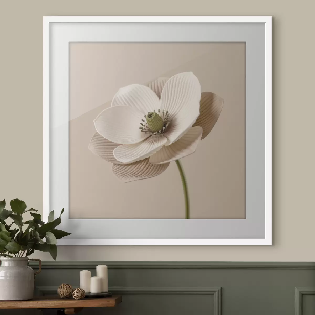 Poster Bloem met gestructureerde bloemblaadjes in een beige kleurenpalet, in minimalistische stijl f49719