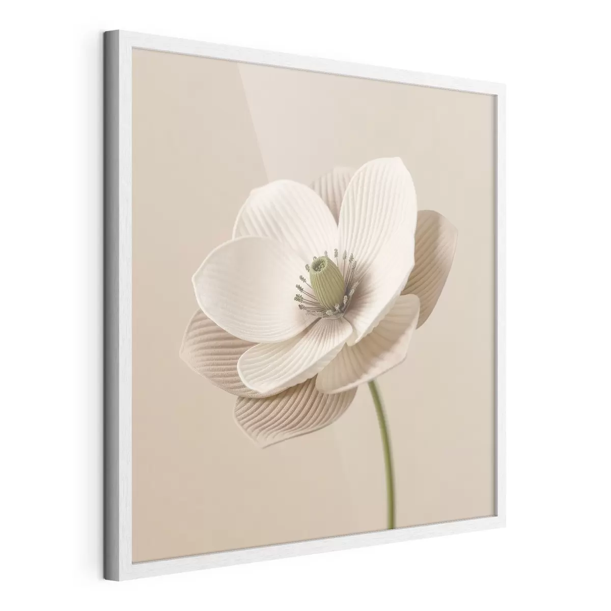 Poster Bloem met gestructureerde bloemblaadjes in een beige kleurenpalet, in minimalistische stijl f49719