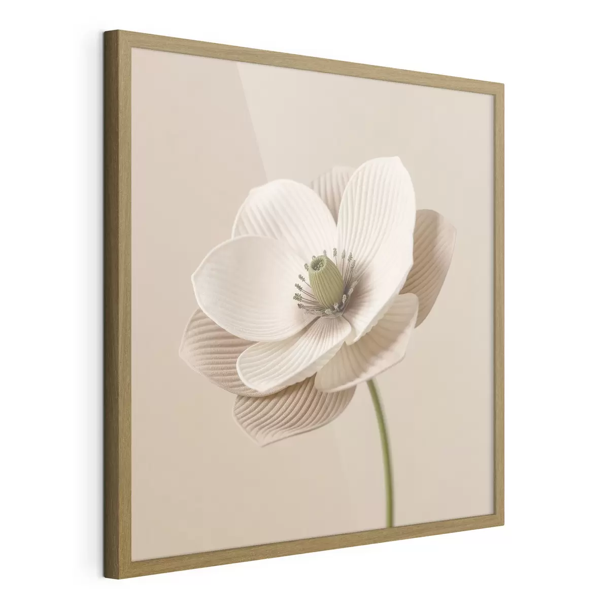 Poster Bloem met gestructureerde bloemblaadjes in een beige kleurenpalet, in minimalistische stijl f49719