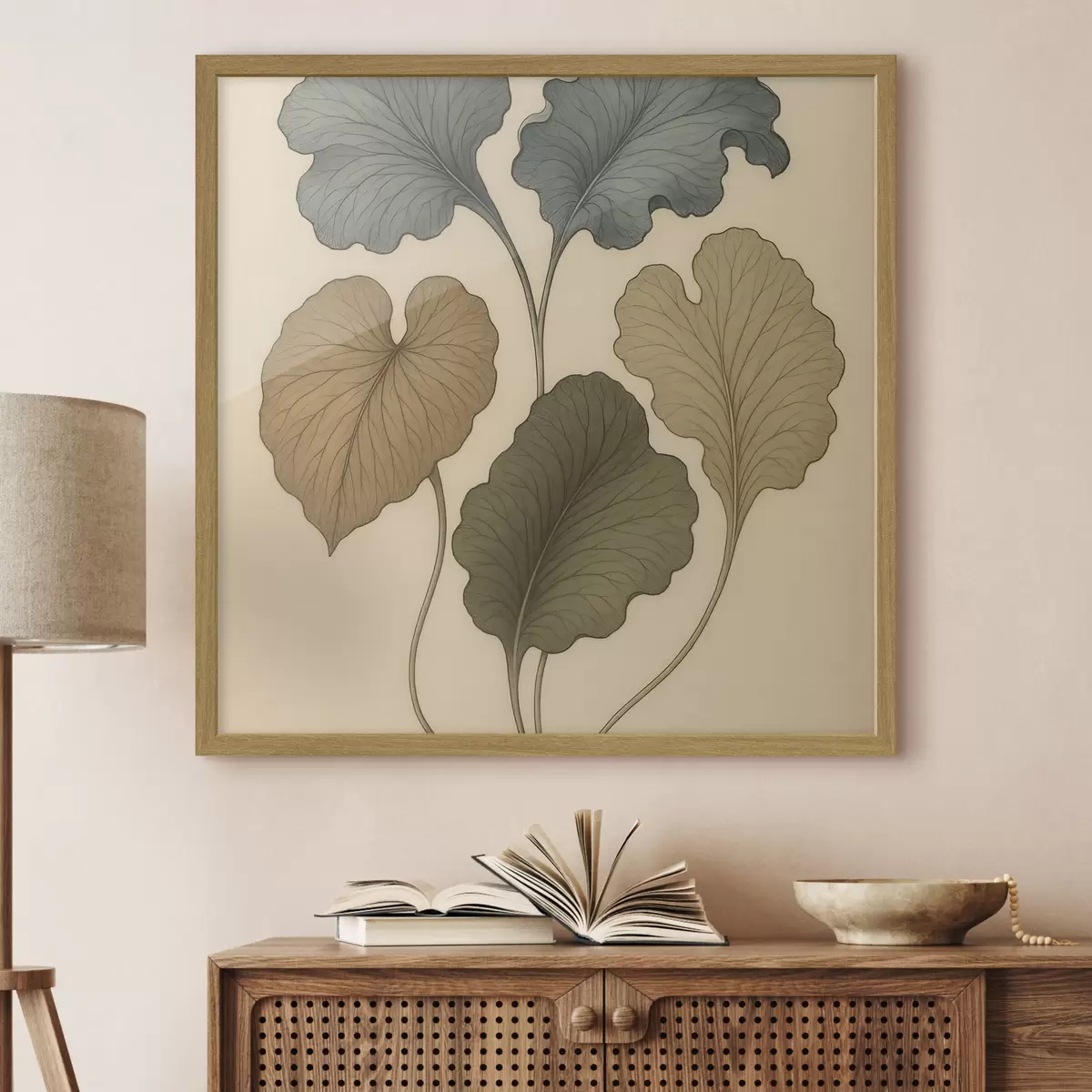 Poster Sierbladeren in ingetogen tinten op een beige achtergrond f49721