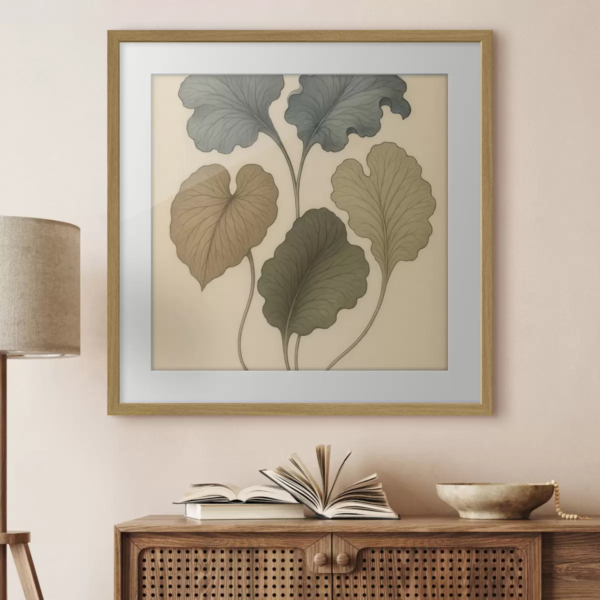 Poster Sierbladeren in ingetogen tinten op een beige achtergrond f49721