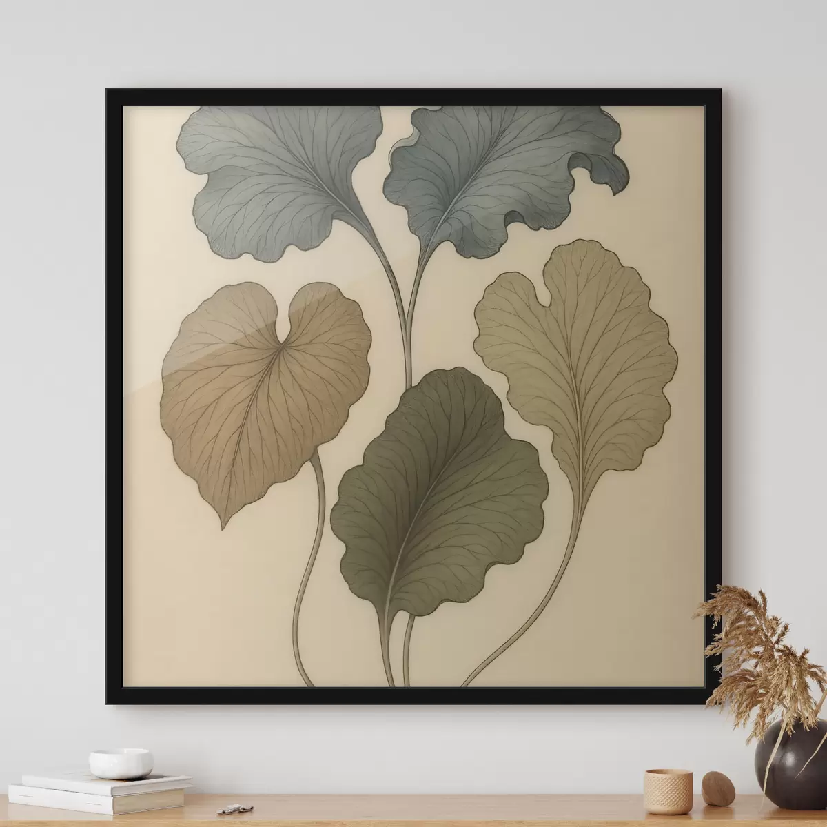 Poster Sierbladeren in ingetogen tinten op een beige achtergrond f49721