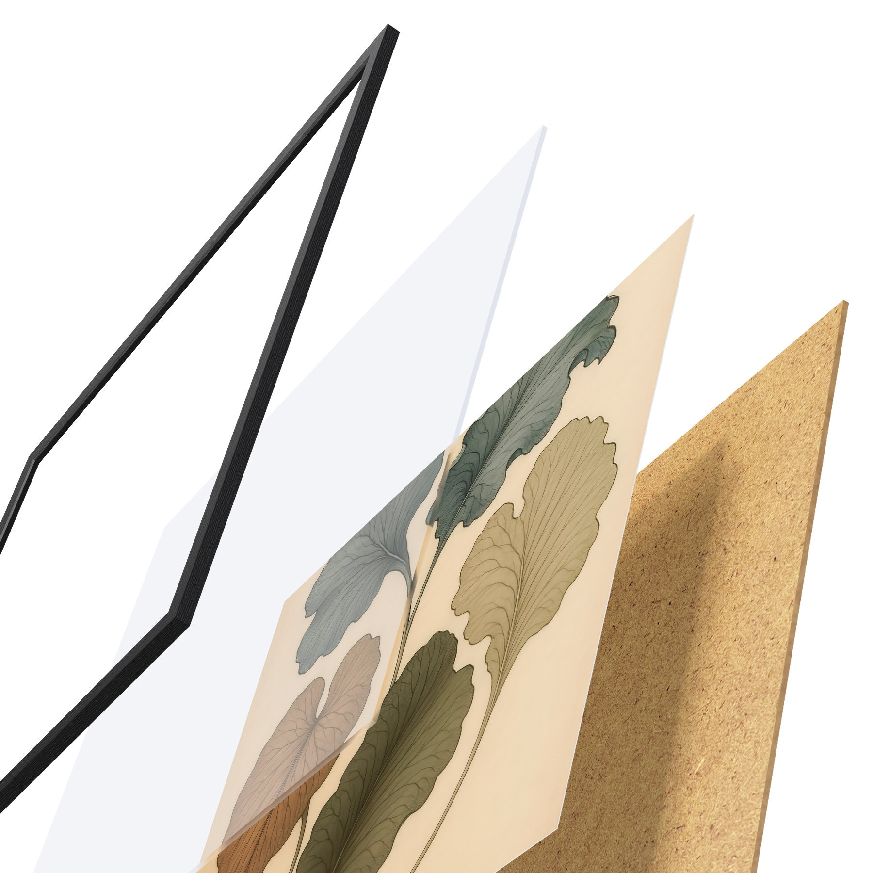 Poster Sierbladeren in ingetogen tinten op een beige achtergrond f49721
