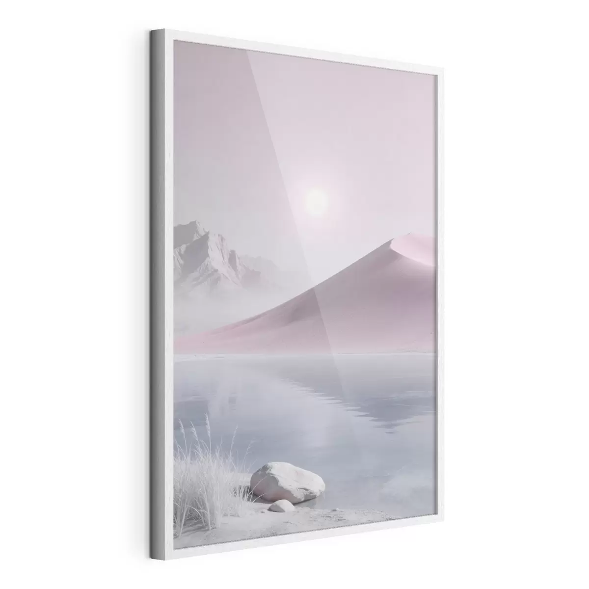 Poster Bergmeer bij een zandheuvel in pasteltinten f49725