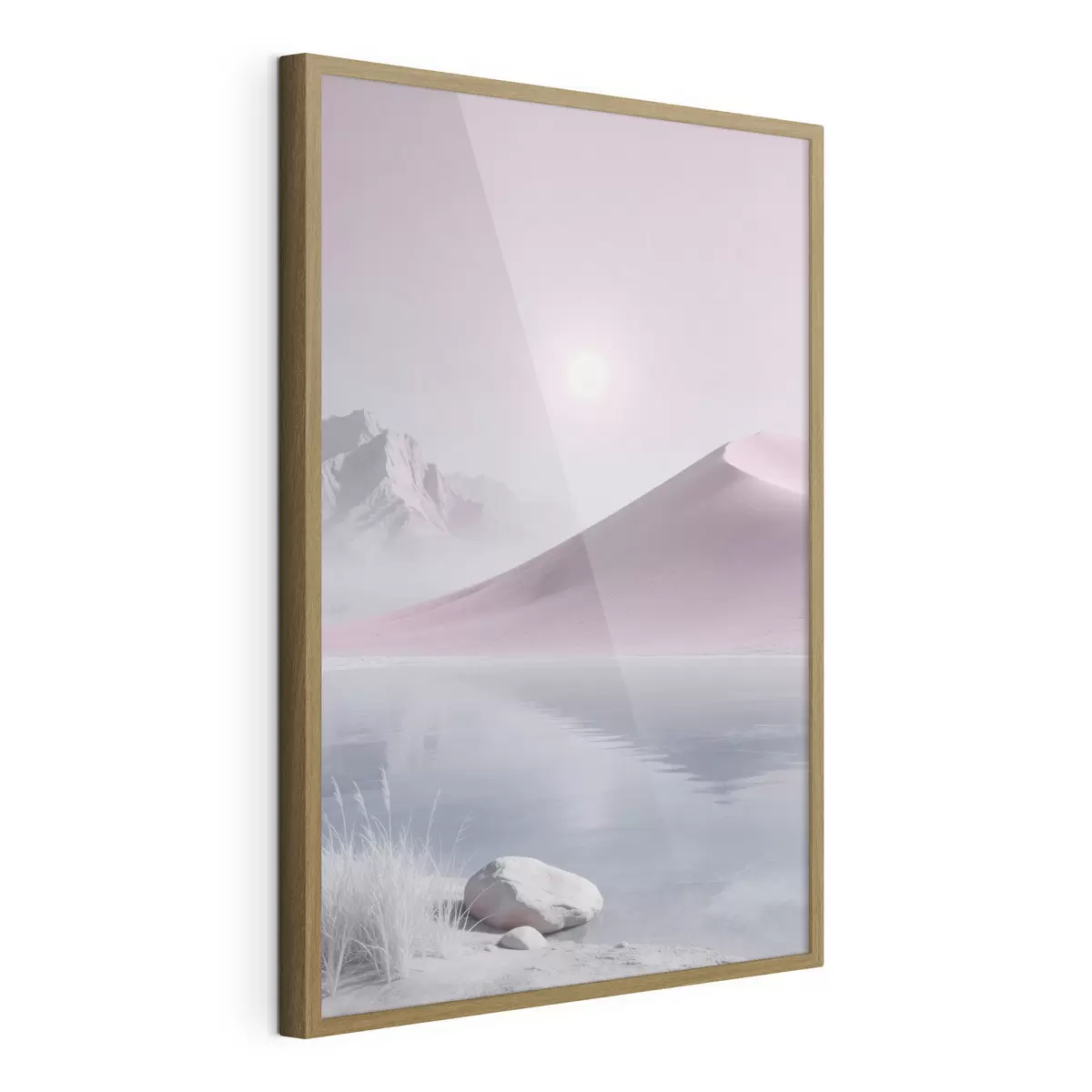 Poster Bergmeer bij een zandheuvel in pasteltinten f49725