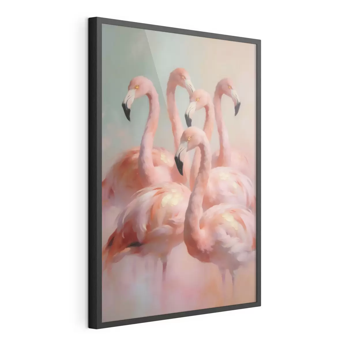 Poster Roze flamingo’s in zachte pasteltinten in olieverfstijl f49726
