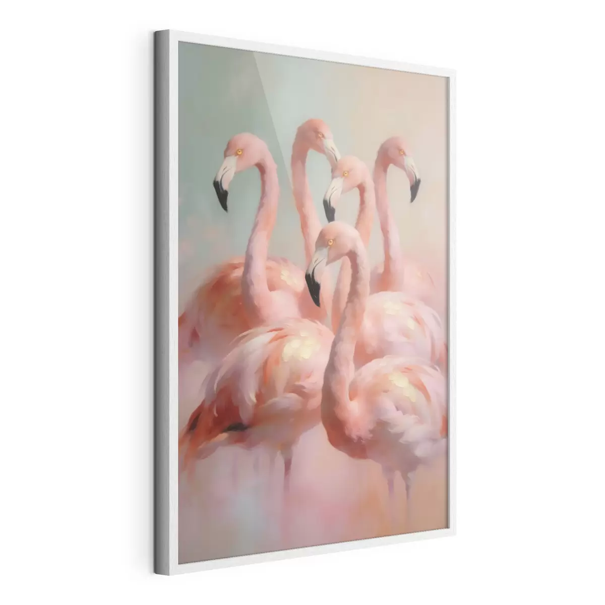 Poster Roze flamingo’s in zachte pasteltinten in olieverfstijl f49726