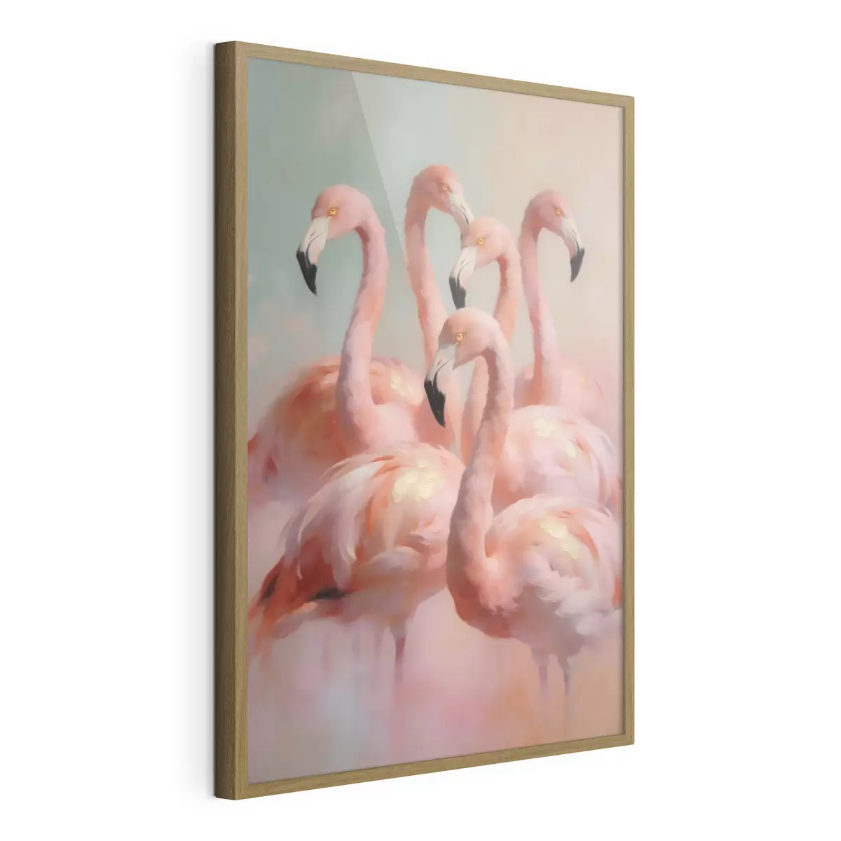 Poster Roze flamingo’s in zachte pasteltinten in olieverfstijl f49726