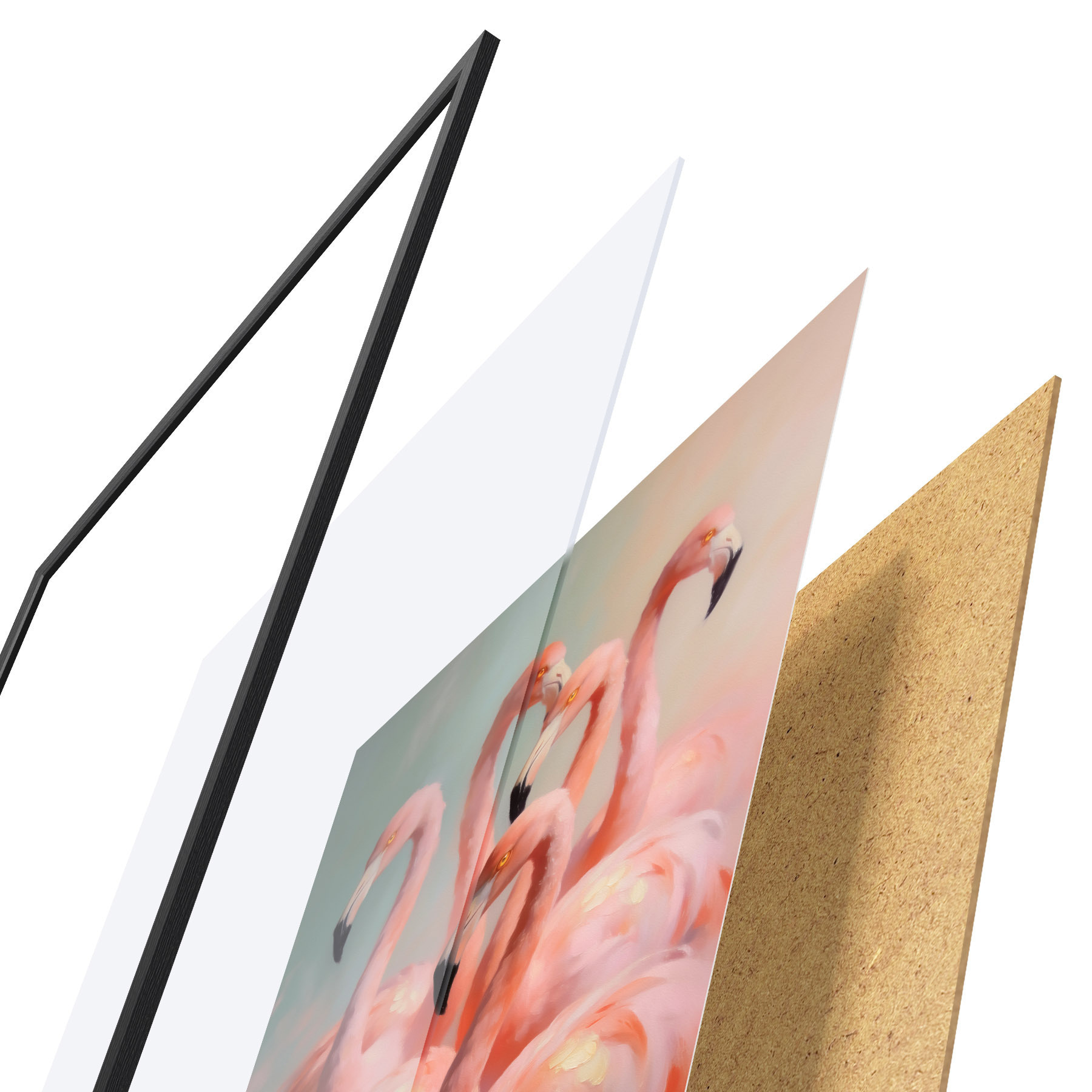 Poster Roze flamingo’s in zachte pasteltinten in olieverfstijl f49726