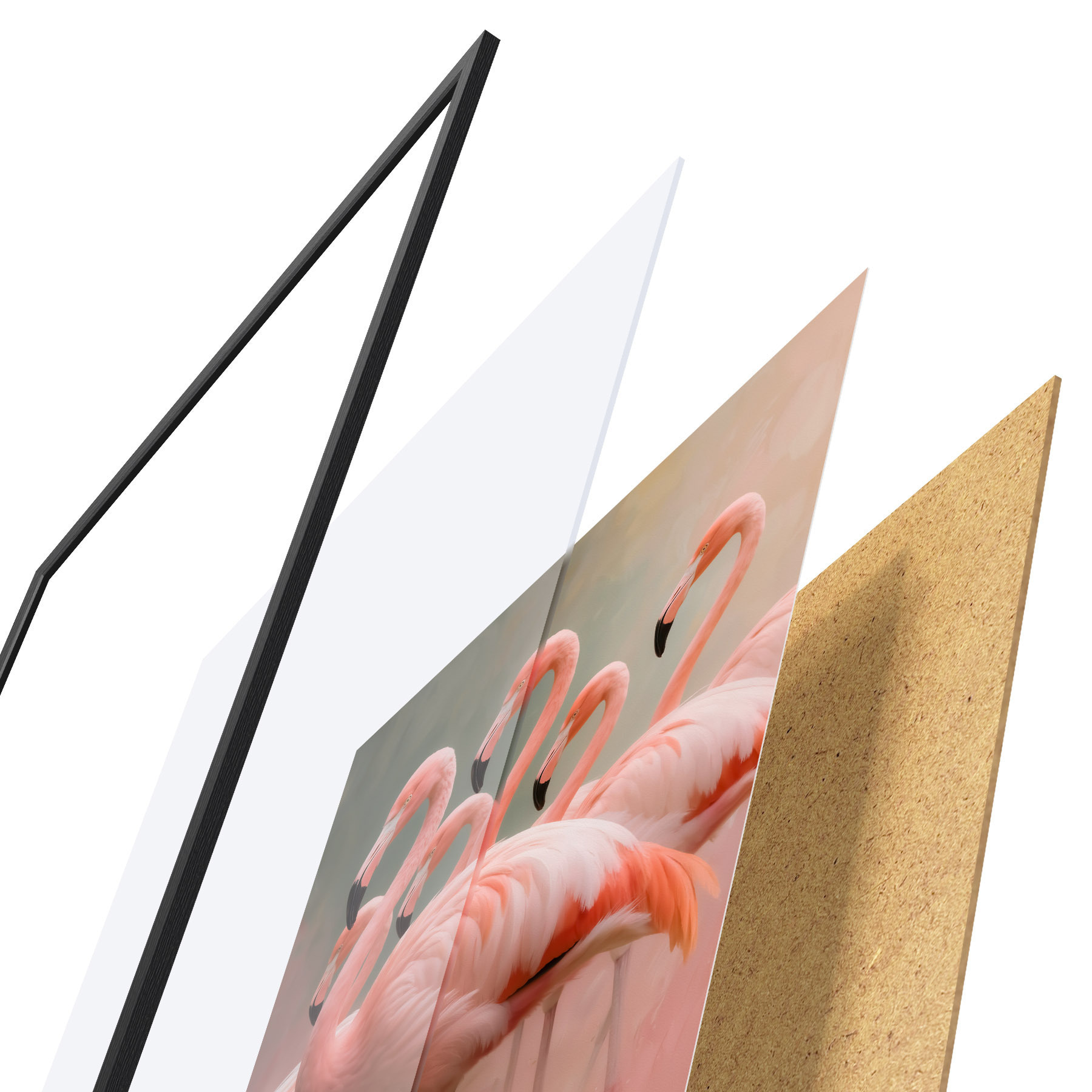 Poster Decoratief portret van een zwerm flamingo’s in een eigentijdse schilderstijl f49727