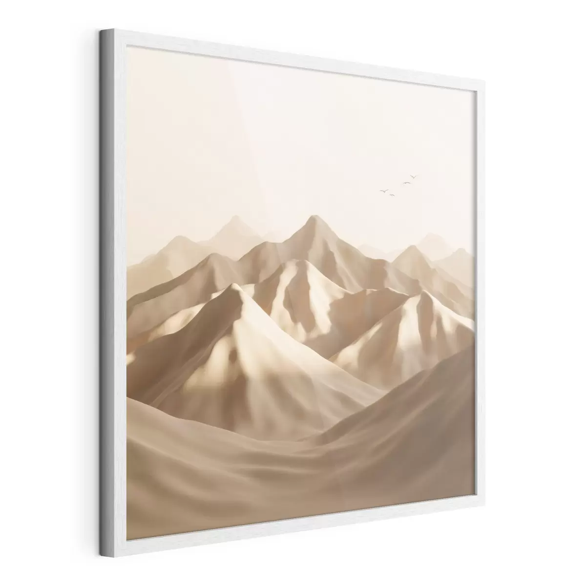 Poster Abstracte zandduinen met silhouetten van vogels in pasteltinten f49729