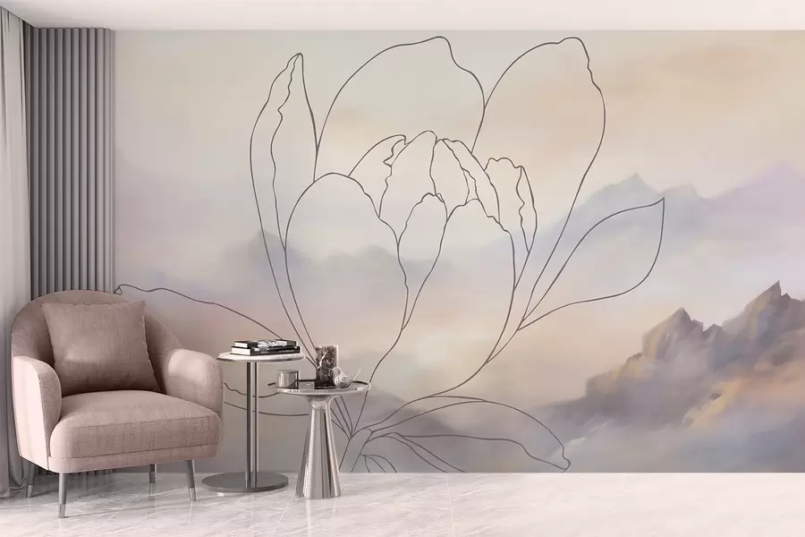Fotobehang Berglandschap met het silhouet van een bloem w05788