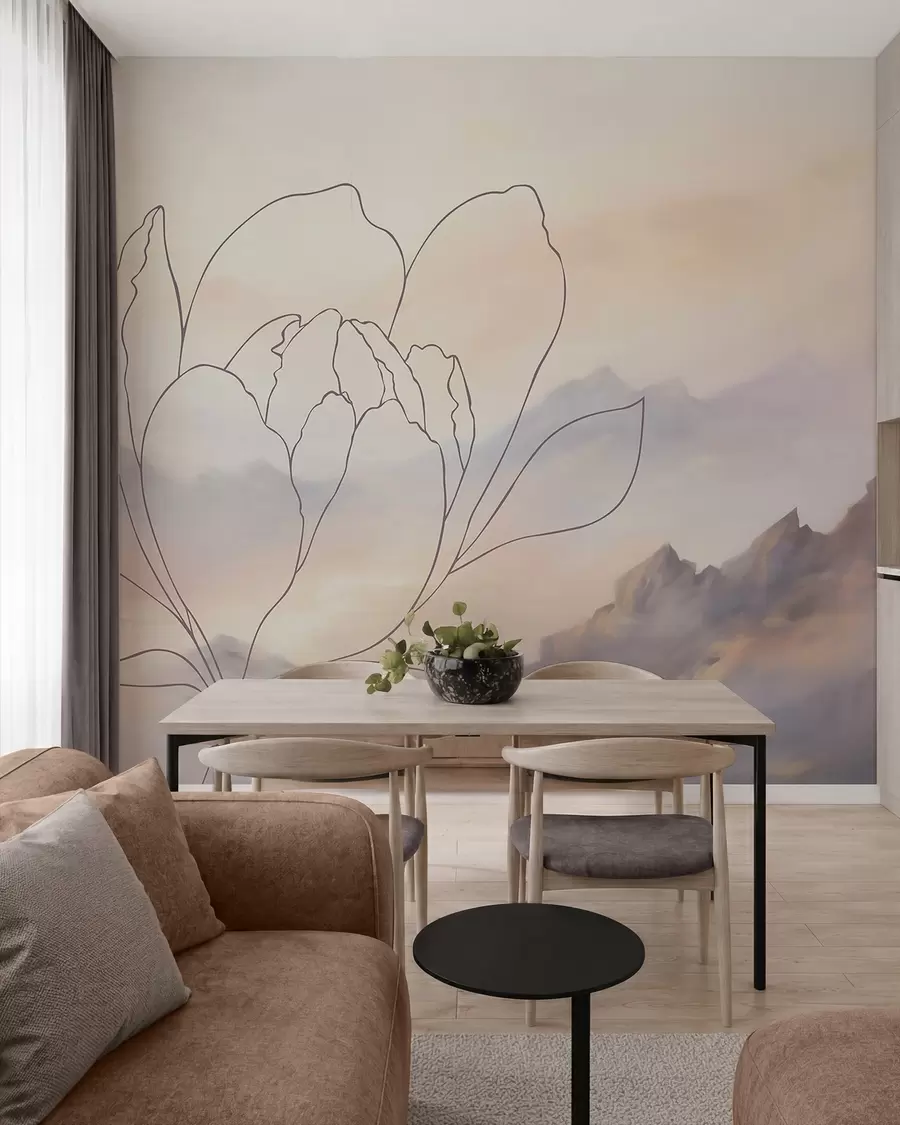 Fotobehang Berglandschap met het silhouet van een bloem w05788