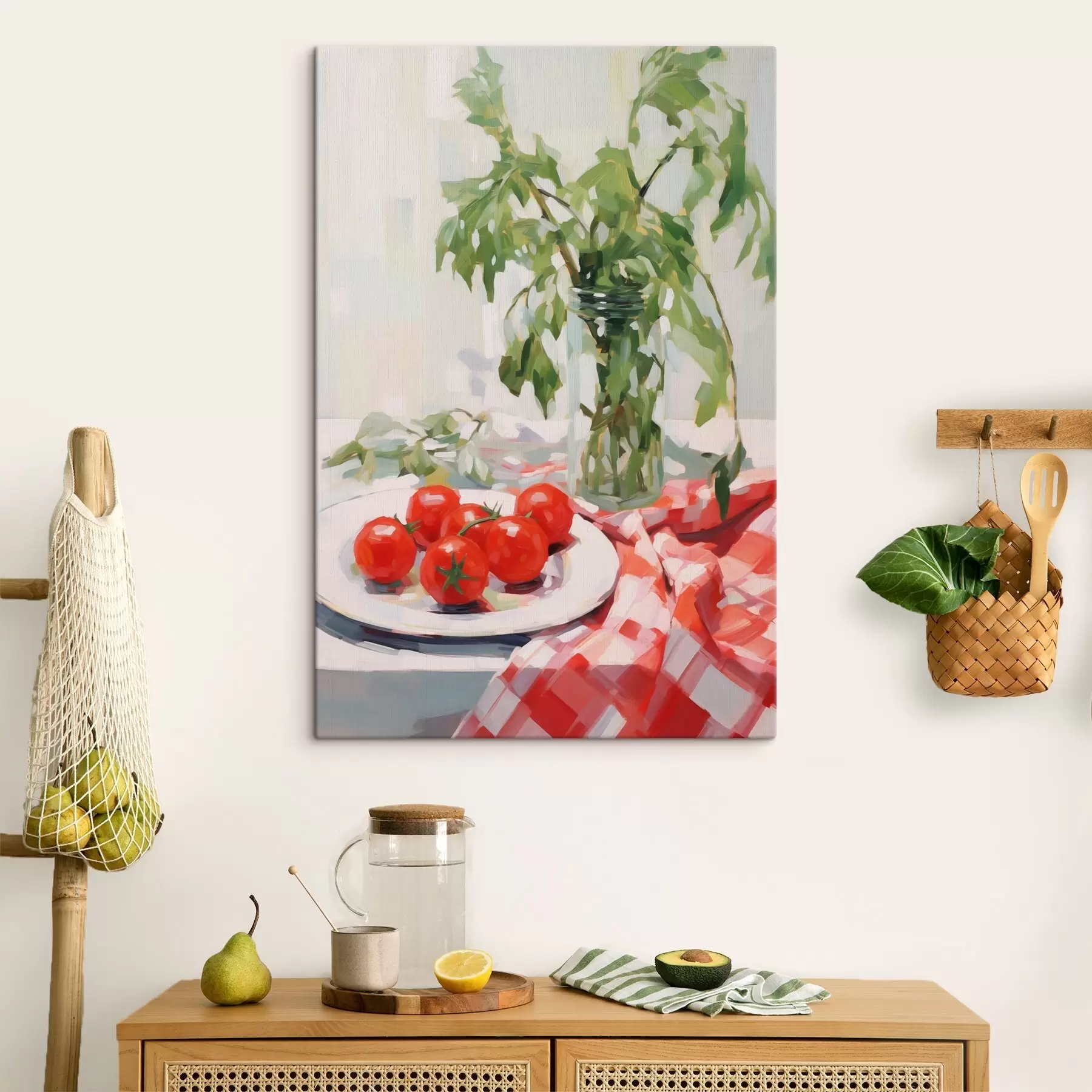  Schilderijen Tomaten op een bord, schilderijimitatie s50064