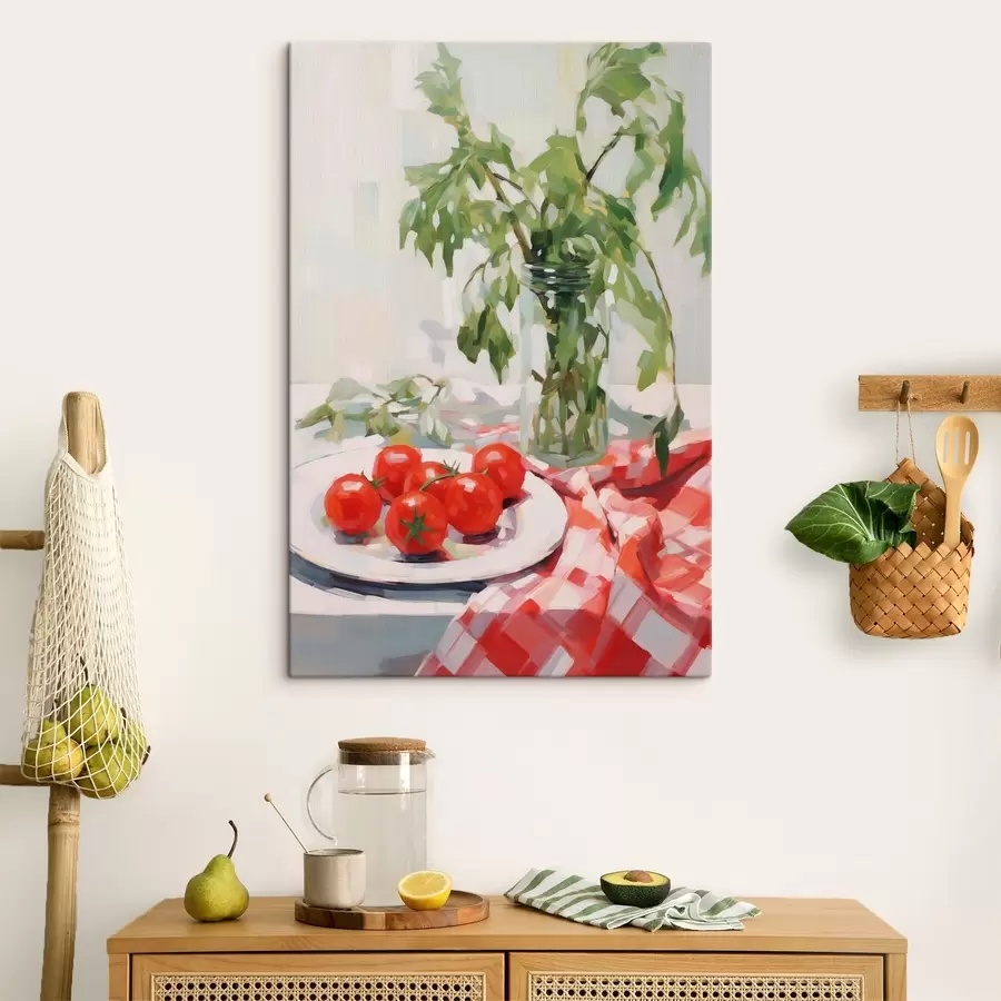  Schilderijen Tomaten op een bord, schilderijimitatie s50064