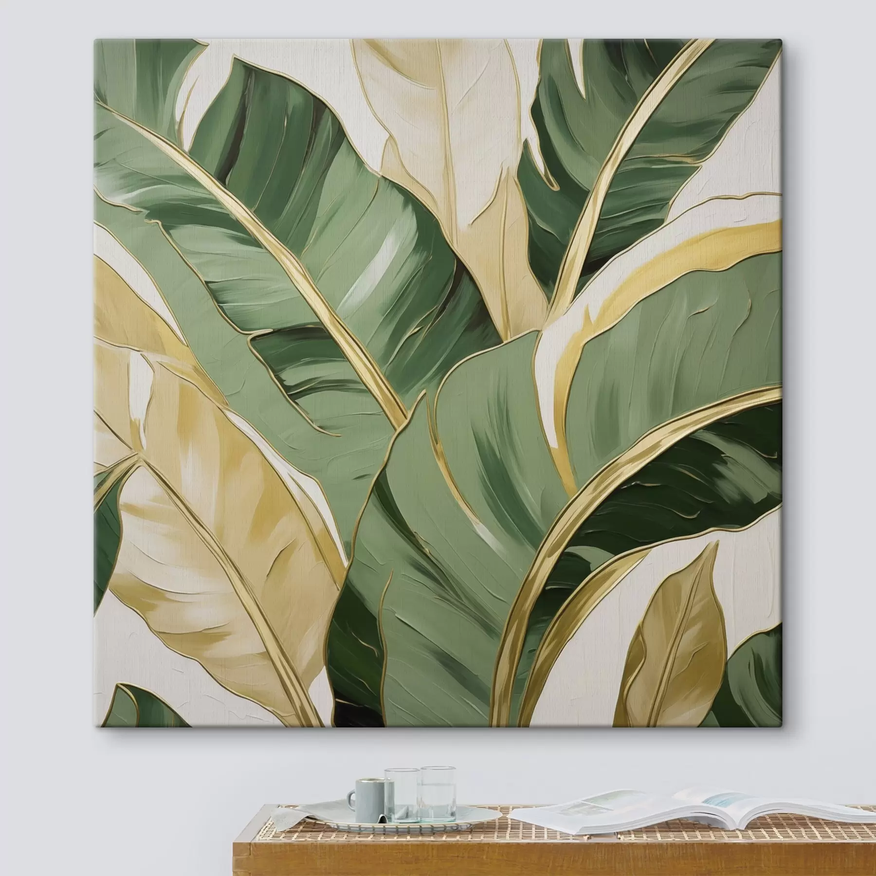  Schilderijen Grote bladeren, schilderijimitatie s50078