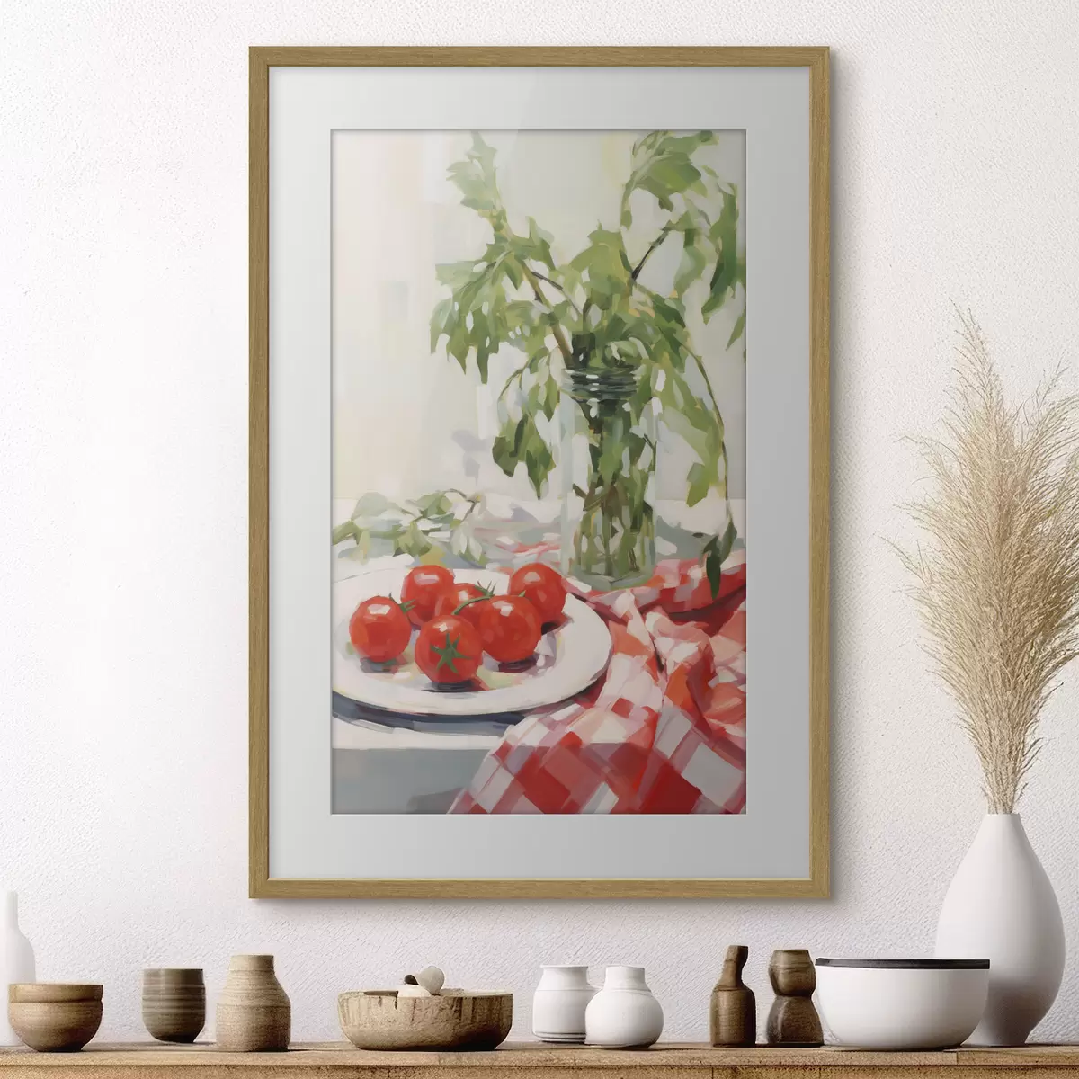 Poster Tomaten op een bord, schilderijimitatie f50064