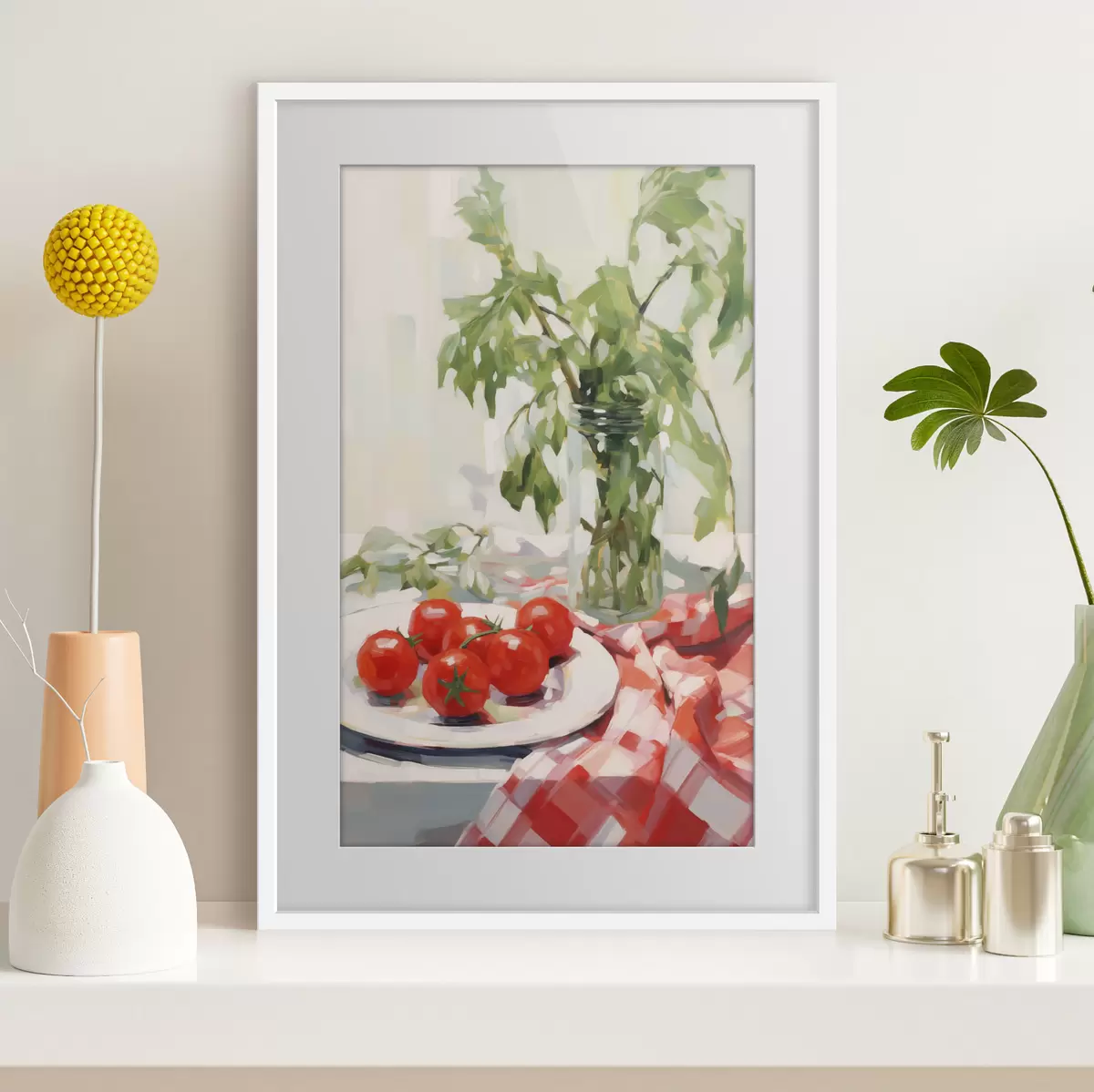 Poster Tomaten op een bord, schilderijimitatie f50064
