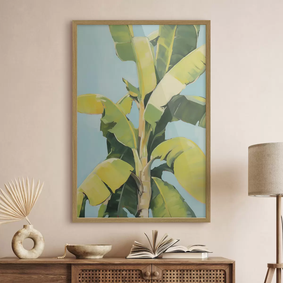 Poster Bladeren van de bananenpalm, imitatieschilderij f50070