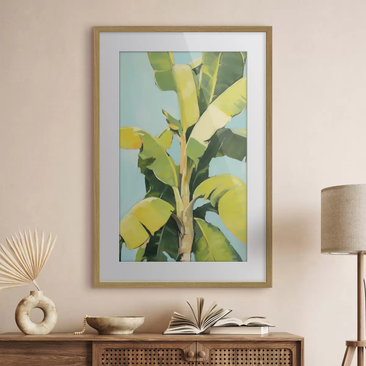 Poster Bladeren van de bananenpalm, imitatieschilderij f50070