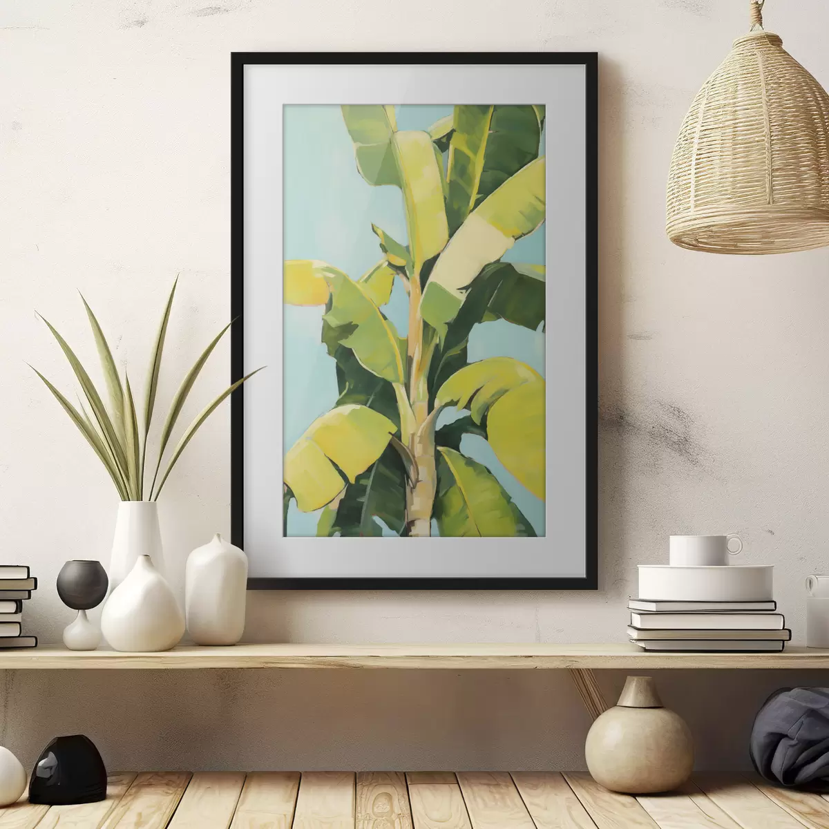 Poster Bladeren van de bananenpalm, imitatieschilderij f50070
