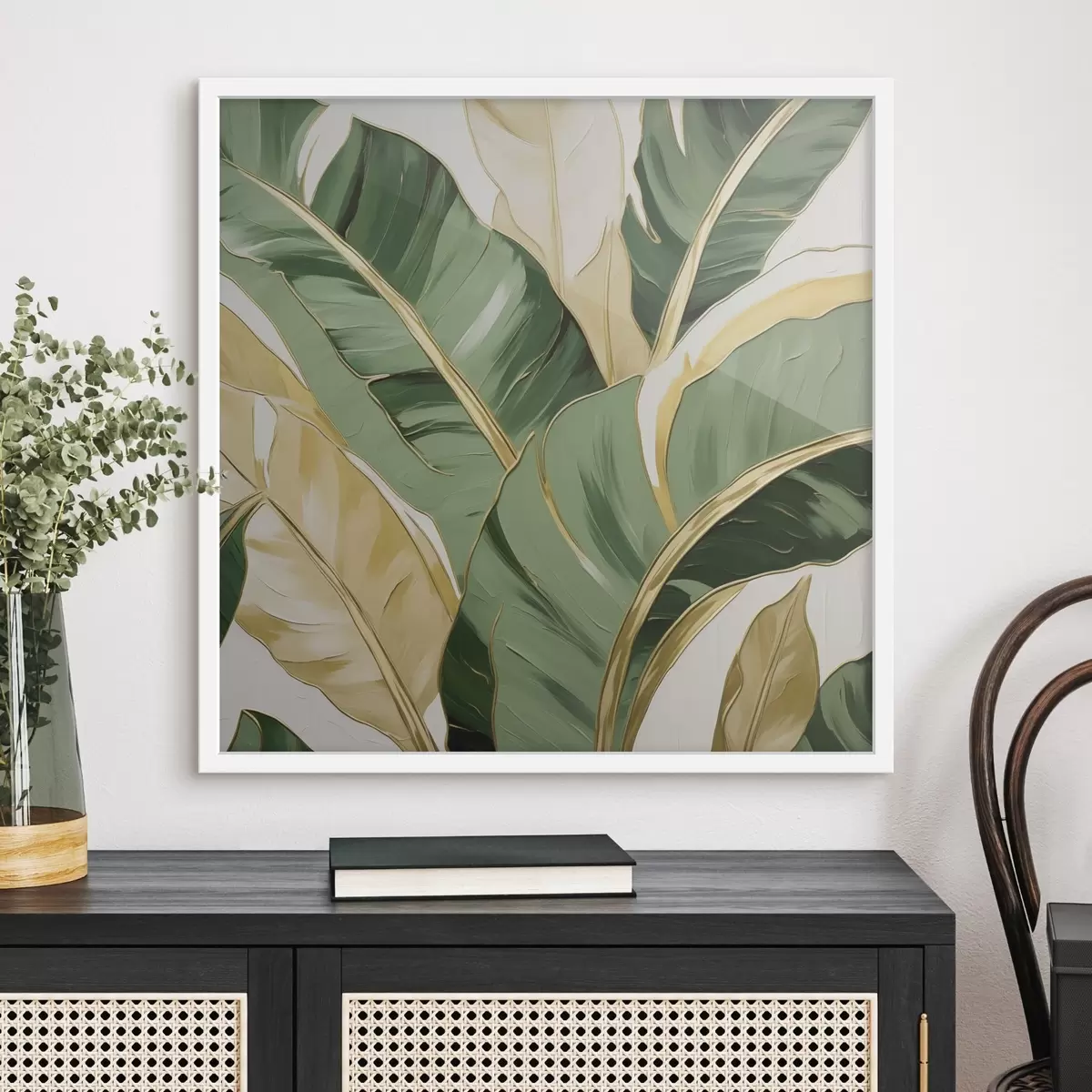 Poster Grote bladeren, schilderijimitatie f50078