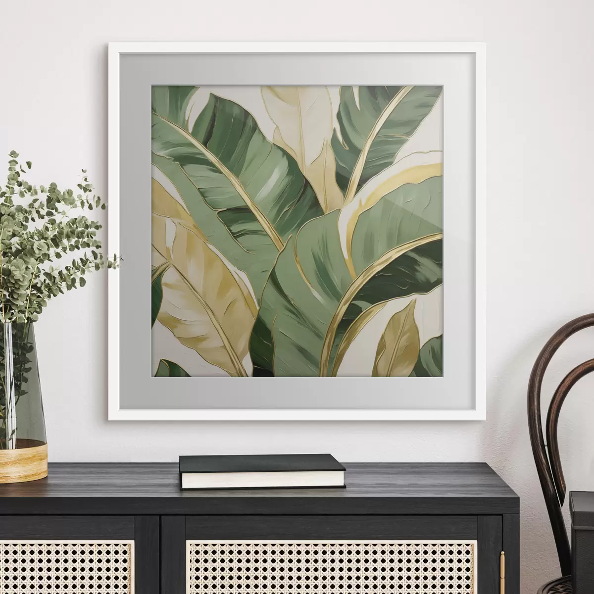 Poster Grote bladeren, schilderijimitatie f50078