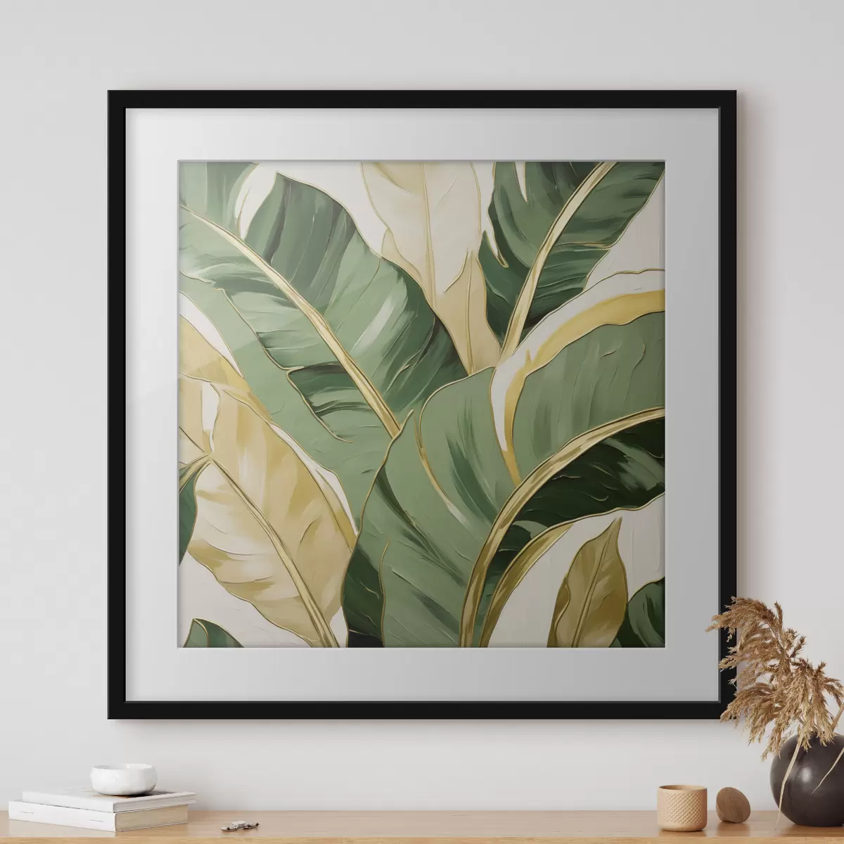 Poster Grote bladeren, schilderijimitatie f50078