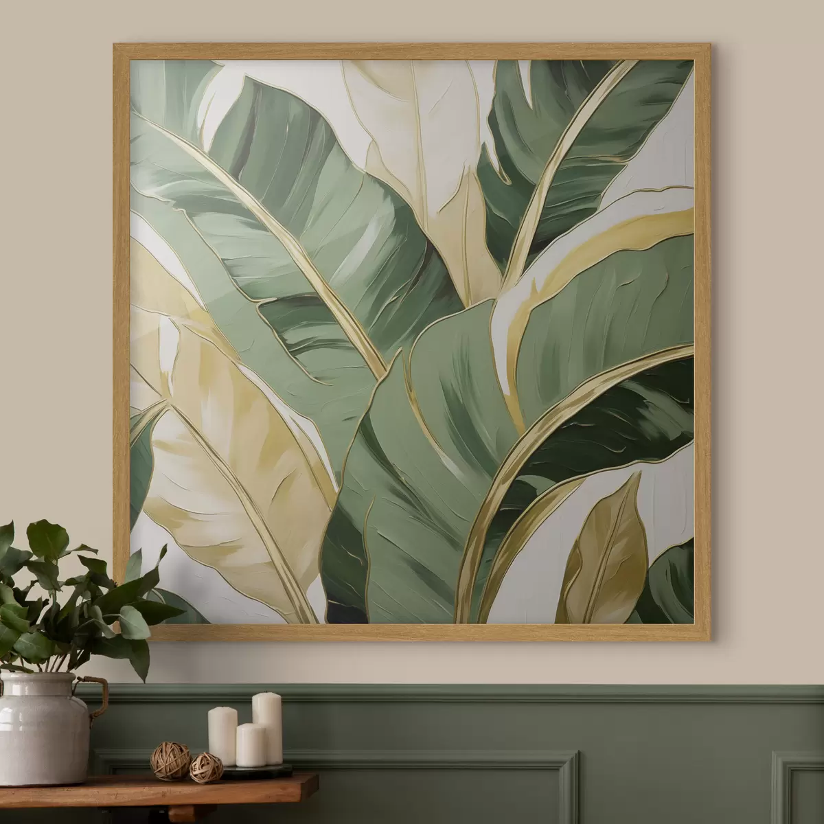 Poster Grote bladeren, schilderijimitatie f50078