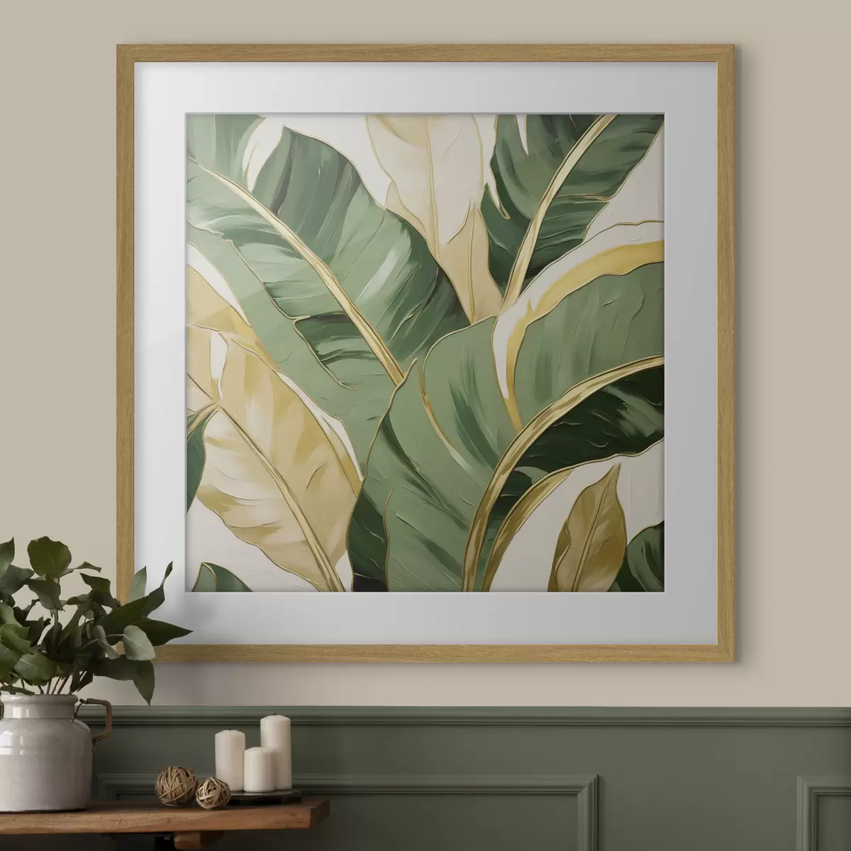 Poster Grote bladeren, schilderijimitatie f50078