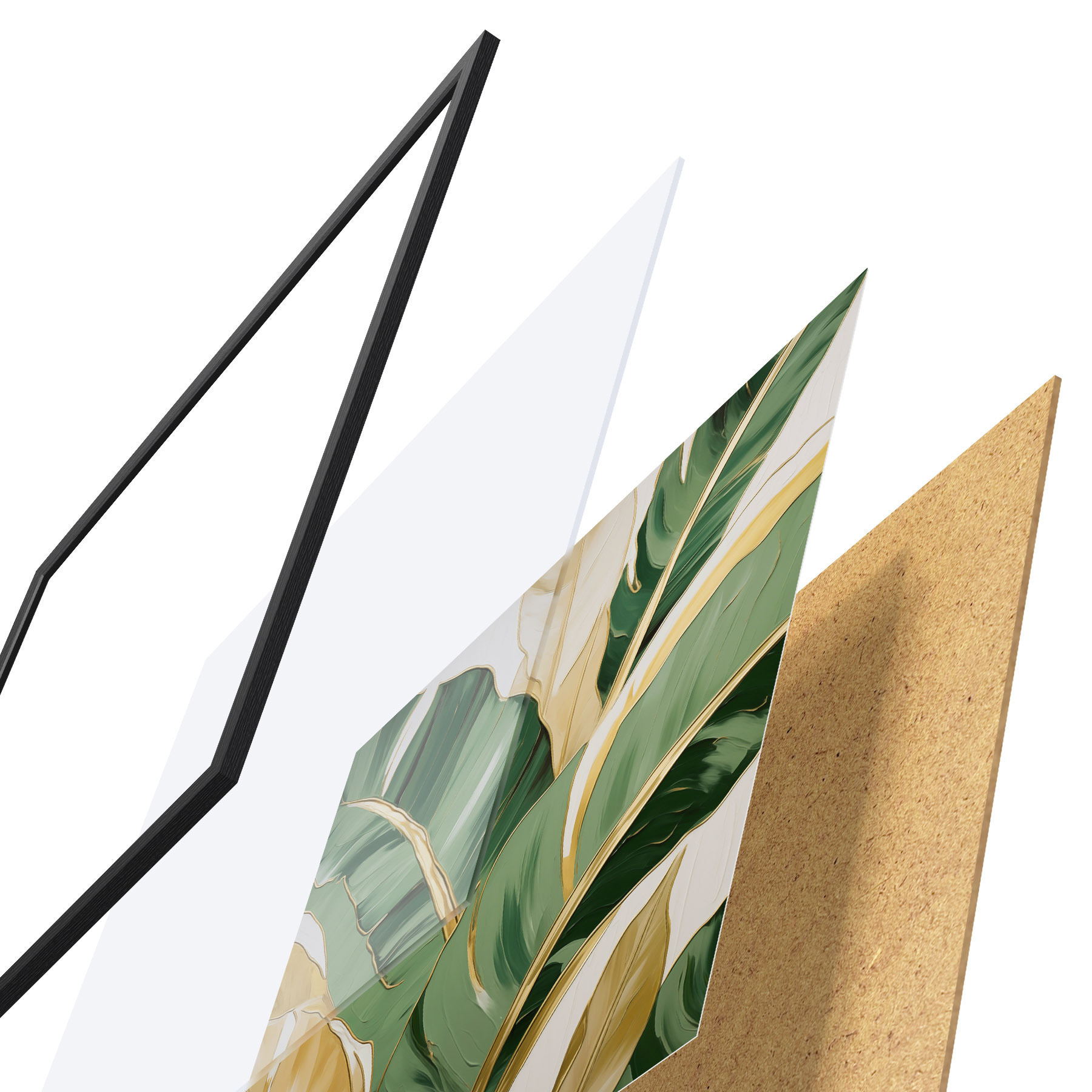 Poster Grote bladeren, schilderijimitatie f50078