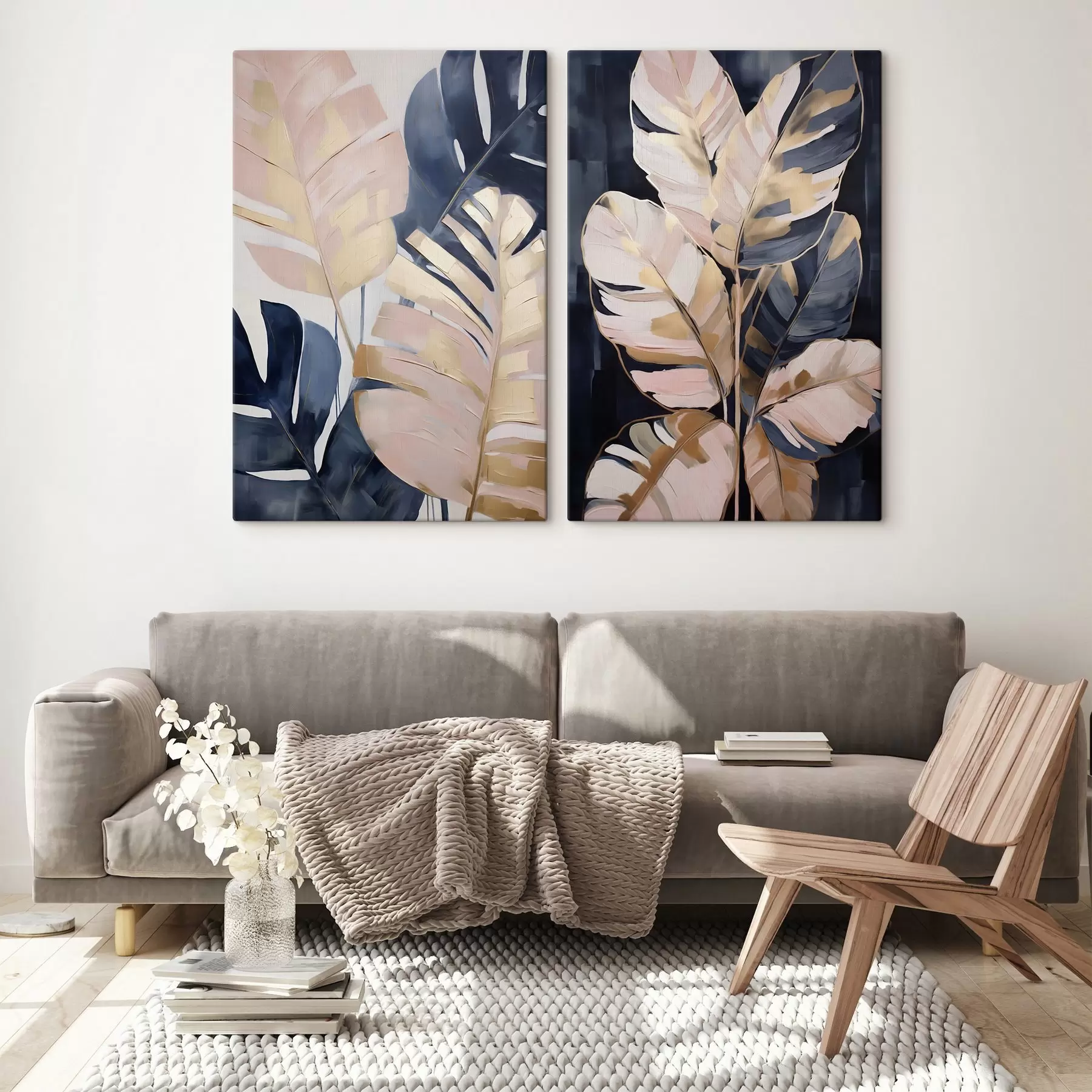 Schilderijen Abstracte bladeren, schilderijimitatie m30783