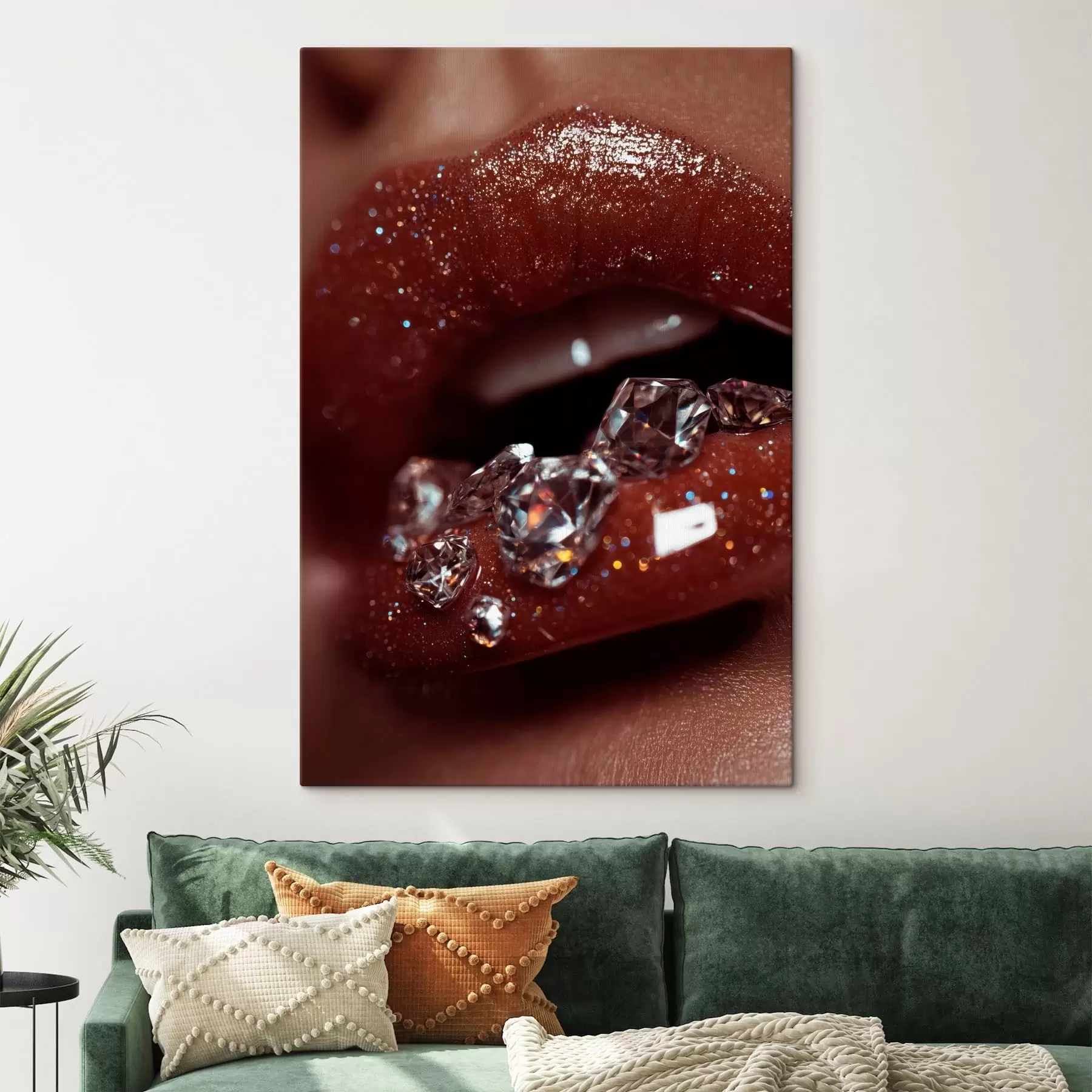  Schilderijen Close-up van glanzende lippen met doorzichtige kristallen s49977