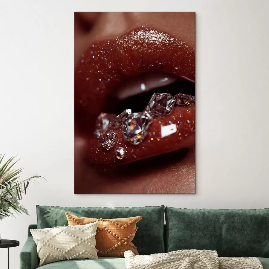  Schilderijen Close-up van glanzende lippen met doorzichtige kristallen s49977
