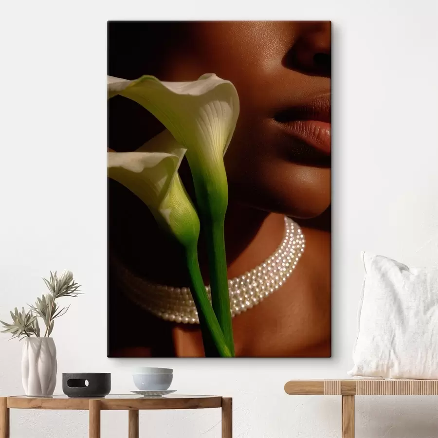  Schilderijen Portret met witte bloemen in zacht licht s49980